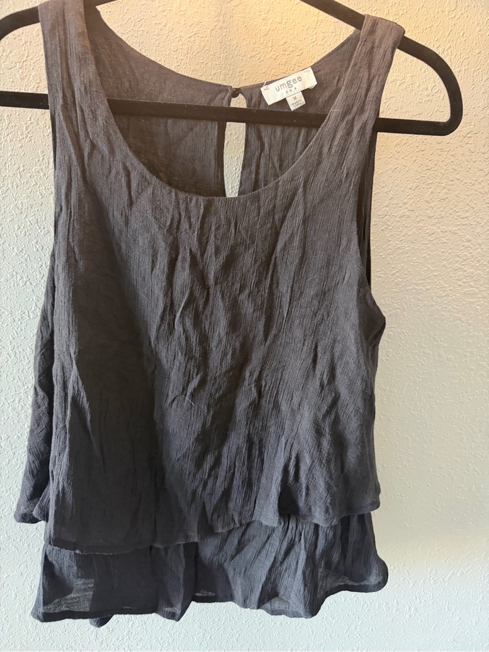 Umgee Dark Charcoal Layered Ruffle Tank Top